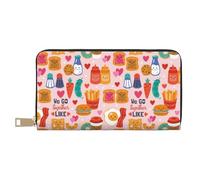 Novastar Portafogli sottili in pelle per donne e uomini, carini con cibo, uova, pane, patatine fritte, portafoglio per donne e uomini, con cerniera