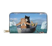 Novastar Portafogli sottili in pelle per donne e uomini, con cerniera e scritta "Two Brave Cats Are Floating On The Sea Iceberg", per donne e uomini