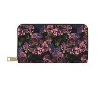 Novastar Portafogli sottili in pelle per donne e uomini, con cerniera e teschio, con orchidee, fiori e teschi