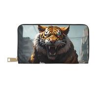 Novastar Portafogli sottili in pelle per donne e uomini, con cerniera, motivo: Ruins Tiger Warrior