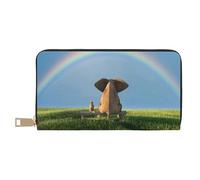 Novastar Portafogli sottili in pelle per donne e uomini, con elefante seduto sotto l'arcobaleno, portafoglio per carte di credito, per donne e uomini, con cerniera