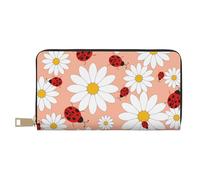 Novastar Portafogli sottili in pelle per donne e uomini, con margherite e coccinelle, per donne e uomini, con cerniera