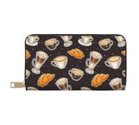 Novastar Portafogli sottili in pelle per donne e uomini, con stampa pane e caffè, portafoglio nero per donne e uomini, con cerniera