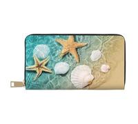 Novastar Portafogli sottili in pelle per donne e uomini, con stella marina e conchiglie sulla spiaggia estiva portafoglio per donne uomini con cerniera