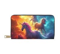 Novastar Portafogli sottili in pelle per donne e uomini - Dreamy Night Sky White Horse Card Wallet per donne uomini con cerniera