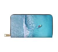 Novastar Portafogli sottili in pelle per donne e uomini - Onde e barche sulla spiaggia Portafoglio per donne uomini con cerniera