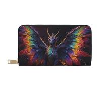 Novastar Portafogli sottili in pelle per donne e uomini - Rainbow Wings Majestic Dragon Portafoglio per carte di credito per uomo donna con cerniera