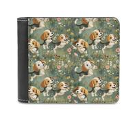 Novastar Portafoglio sottile da uomo in pelle - Beagle Puppy Dog Print Small Thin Bifold tasca frontale porta carte portafoglio