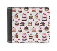 Novastar Portafoglio sottile da uomo in pelle - colorato torta di fragole stampa piccolo sottile bifold tasca frontale porta carte portafoglio