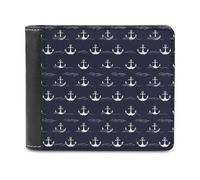 Novastar Portafoglio sottile da uomo in pelle con ancora e onde dell'oceano, piccolo portafoglio sottile a due persiane con tasca frontale e porta carte di credito