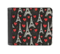 Novastar Portafoglio sottile da uomo in pelle con motivo cuore Torre Eiffel, piccolo portafoglio sottile a due persiane con tasca frontale e porta carte di credito