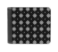 Novastar Portafoglio sottile da uomo in pelle con stampa a fiocchi di neve neri, piccolo portafoglio sottile a due persiane con tasca frontale