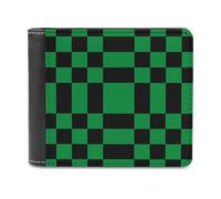 Novastar Portafoglio sottile da uomo in pelle con stampa a quadri nero e verde, piccolo portafoglio sottile a due persiane con tasca frontale