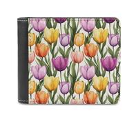Novastar Portafoglio sottile da uomo, in pelle, con stampa di tulipani colorati, piccolo e sottile, con tasca frontale