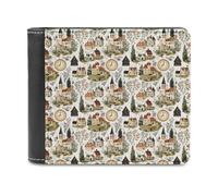 Novastar Portafoglio sottile da uomo, in pelle, con stampa retrò villaggio, piccolo e sottile, con tasca frontale