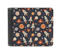 Novastar Portafoglio sottile da uomo in pelle con stampa Star Rocket Planet piccolo portafoglio sottile a due persiane con tasca frontale e porta carte di credito