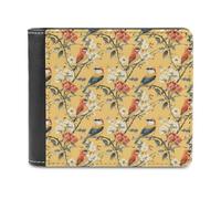 Novastar Portafoglio sottile da uomo in pelle - motivo fiori e uccelli rossi e bianchi piccolo portafoglio sottile a due persiane con tasca frontale e porta carte di credito