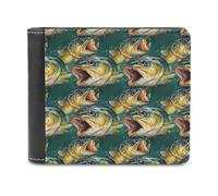 Novastar Portafoglio sottile da uomo in pelle - motivo pesca stampa piccolo sottile bifold tasca frontale porta carte portafoglio
