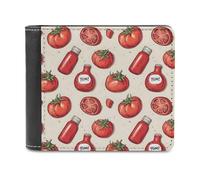 Novastar Portafoglio sottile da uomo in pelle - Pomodoro Ketchup Rosso Stampa Piccolo Sottile Bifold Tasca Frontale Porta Carte Portafoglio