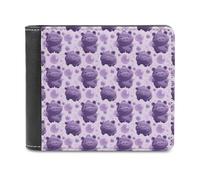 Novastar Portafoglio sottile da uomo in pelle - stampa ippopotamo viola fumetto piccolo sottile bifold tasca frontale portafoglio porta carte