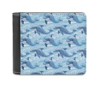 Novastar Portafoglio sottile in pelle da uomo - Carino delfino oceano stampato piccolo sottile a due persiane tasca frontale porta carte