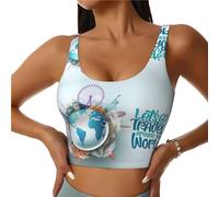 Novastar Reggiseni sportivi da donna ad alto supporto - Let's go Travel Around The World Running Crop Workout Tank Top per donne, Nero, XXL