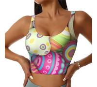 Novastar Reggiseno sportivo da donna, ad alto sostegno, con uova di Pasqua colorate, per corsa, allenamento, canotta da donna, nero, M