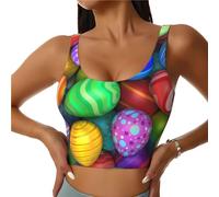 Novastar Reggiseno sportivo da donna, ad alto sostegno, con uova di Pasqua colorate, per corsa, allenamento, da donna, nero, S