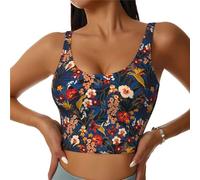Novastar Reggiseno sportivo da donna con fiori colorati in stile hawaiano, per corsa, allenamento, nero/bianco, S