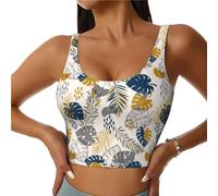Novastar Reggiseno sportivo da donna in stile hawaiano, con foglie dorate, nero/bianco, XL