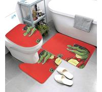 Novastar Set di 3 tappeti da bagno con motivo coccodrillo con occhiali da sole, lavabili, a forma di U, tappetino per il contorno del WC, tappetino morbido e assorbente, tappetino da doccia per vasca