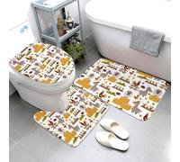 Novastar Set di 3 tappeti da bagno lavabili, a forma di U, con pecora, pollo, carota, riccio, anatra, tappetino per WC, tappetino per il contorno del WC, morbido e assorbente, tappetino da doccia per