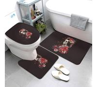Novastar Set di 3 tappeti da bagno lavabili, a forma di U, con scheletro di geisha e fiori, tappetino per il contorno del WC, morbidi e assorbenti, per vasca da bagno e WC