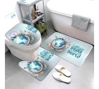 Novastar Set di 3 tappeti da bagno lavabili, a forma di U, con scritta "Let's go Travel Around The World", tappetino per il contorno del WC, morbido e assorbente, per vasca da bagno