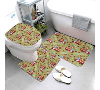 Novastar Set di 3 tappeti da bagno lavabili con camion dei pompieri, a forma di U, tappetini per il contorno del WC, morbidi e assorbenti, tappetini da doccia per vasca da bagno e WC