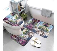 Novastar Set di tappeti da bagno da 3 pezzi, motivo: caffè parigino con Eiffel, lavabile, a forma di U, tappetino per il contorno del WC, tappetino morbido e assorbente, tappetino da bagno per vasca