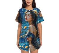 Novastar Set pigiama da donna con girasole fresco bella donna a maniche corte pigiama da donna set estivo pigiama pigiama set, Nero, L