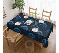 Novastar Tovaglia rettangolare 137 x 182 cm, motivo leone blu fiamma, con stampa alla moda, protezione per tavolo da picnic, bordo ondulato, quadrata, in tessuto impermeabile, per esterni, per sala da