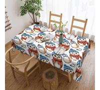 Novastar Tovaglia rettangolare 137 x 182 cm, sciarpa con stampa di gufi, copertura protettiva per tavolo da picnic, bordo ondulato, quadrata, in tessuto impermeabile, per esterni, per sala da pranzo