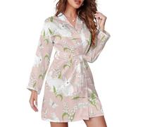 Novastar Vestaglia corta a maniche lunghe da donna - carino coniglio bianco un accappatoio con cintura camicia da notte loungewear, Stile-1, S