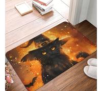 Novastar Zerbino per porta d'ingresso, per interni ed esterni, con cappello da strega di Halloween, gatto nero, tappeto da cucina per pavimento, lavabile e sottile, adatto sotto la porta, tappeto da