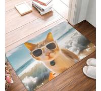 Novastar Zerbino per porta d'ingresso, per interni ed esterni, con gatto che fa surf, tappetino da cucina per pavimento, lavabile, sottile, adatto sotto la porta, tappeto da bagno per il bagno, 40,6 x