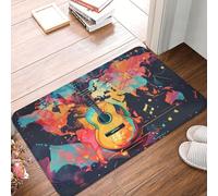 Novastar Zerbino per porta d'ingresso, per interni ed esterni, con mappa del mondo, illustrazione di chitarra, tappeto da cucina per pavimento, lavabile e sottile, adatto sotto la porta, tappeto da