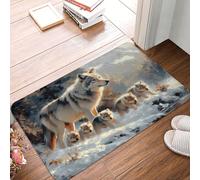 Novastar Zerbino per porta d'ingresso, per interni ed esterni, motivo famiglia di lupi invernali, tappeto da cucina per pavimento, lavabile, sottile, adatto sotto la porta, tappeto da bagno per bagno