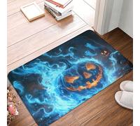 Novastar Zerbino per porta d'ingresso, per interni ed esterni, motivo zucca di Halloween, fantasma con fiamme blu, tappetino da cucina per pavimento, lavabile e sottile, adatto sotto la porta, tappeto
