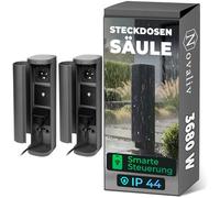 Novatool 2 prese da giardino, radio a 2 scomparti, antracite, SMART WiFi, IP44, tonda, per esterni, da giardino, per esterni, a torre di corrente