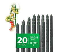 Novatool 20 piccoli bastoncini per piante, 75 cm, colore verde, 8 mm, robusti, rivestiti in plastica, per piante rampicanti, cetrioli, pomodori, per piante rampicanti, tralicci, 75 cm