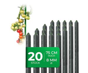 Novatool 20 piccoli bastoncini per piante, 75 cm, colore verde, 8 mm, robusti, rivestiti in plastica, per piante rampicanti, cetrioli, pomodori, per piante rampicanti, tralicci, 75 cm
