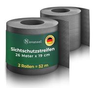Novatool Premium PP - Rotolo di strisce frangivista sostenibili per recinzioni a doppia asta, colore antracite, per 20 file, frangivista, extra stabile, resistente ai raggi UV, protezione da giardino