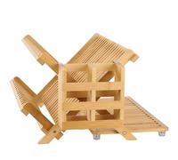 NOVAYEAH Scolapiatti in bambù con porta utensili, scolapiatti pieghevole in legno, grande supporto pieghevole a 3 livelli per bancone della cucina